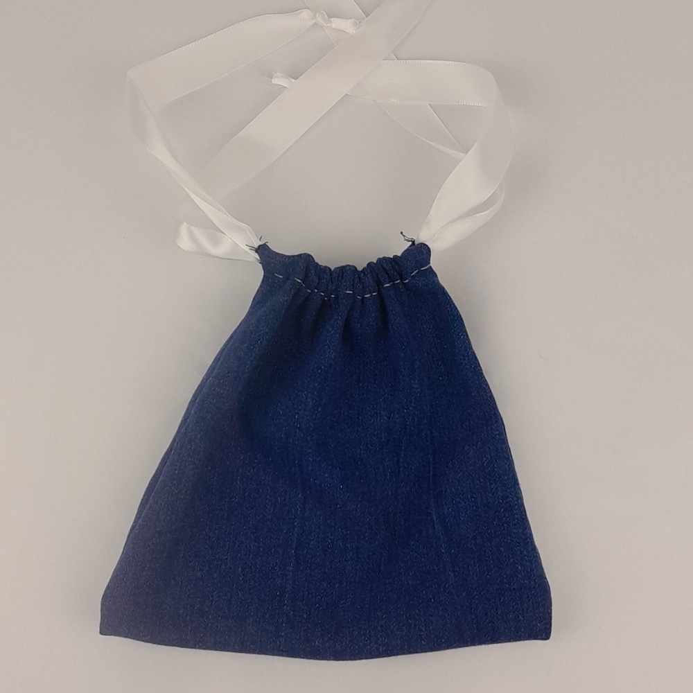 2 Handcrafted Stretchy Jean Ribbon Drawstring Matching Bags - Picture 8 of 10
